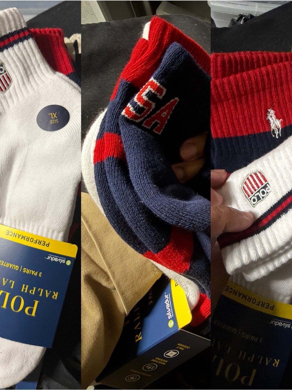 Ralph Lauren White Crew Socks with Red & Navy Accents